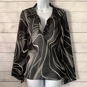 One Heart Clothing LA Black/White Sheer Collared Blouse